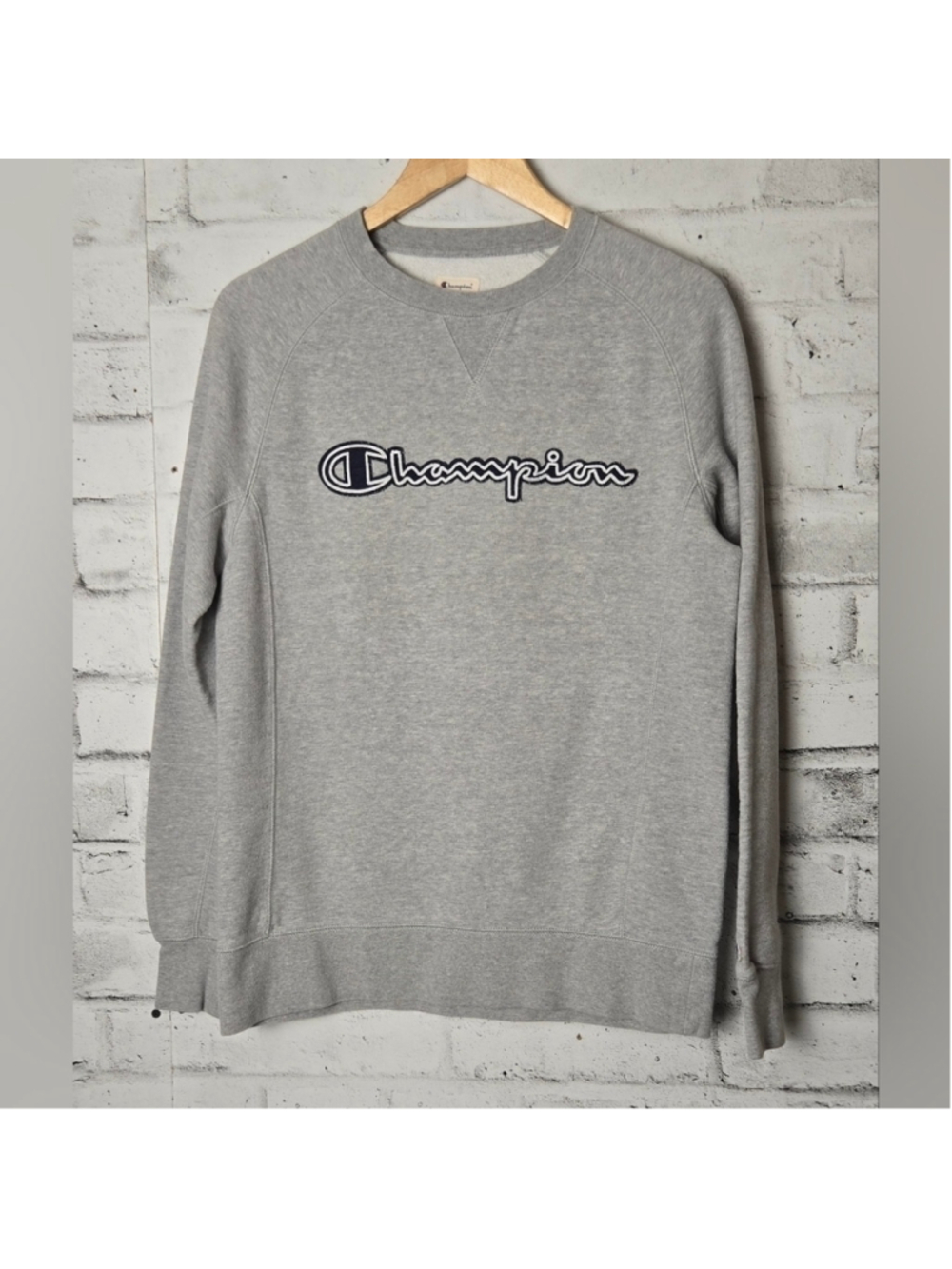 Champion Script Logo Crewneck Sweatshirt Grey Athleisure Small